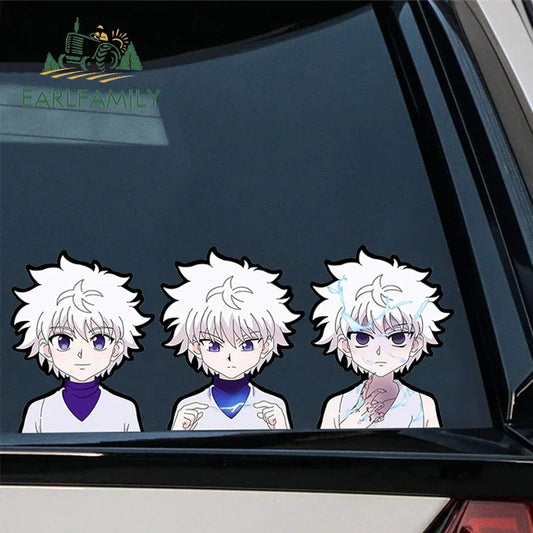 EARLFAMILY Killua Zoldyck Peek Car Sticker Anime Vinyl Chibi Big Head Rear Windshield Decal JDM Graffiti Sticker Car Accessories