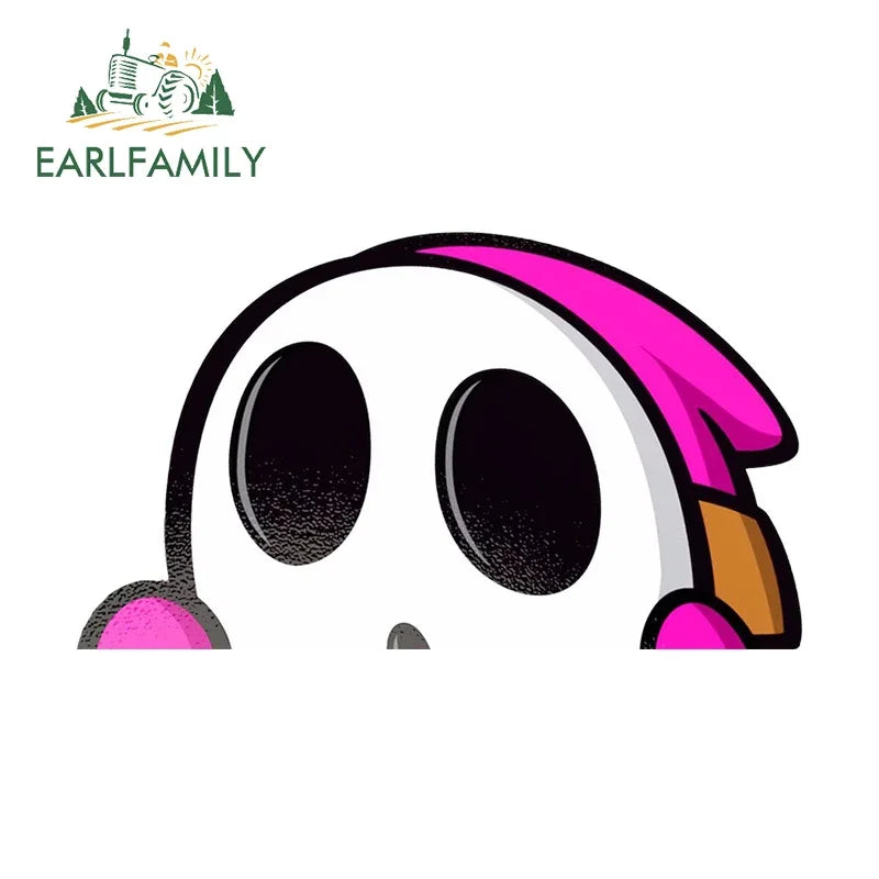 EARLFAMILY 13cm x 9cm Cartoon Shy Guy Peeker Car Sticker Chibi Big Head Decal JDM Window Car Bumper Graffiti Decoration
