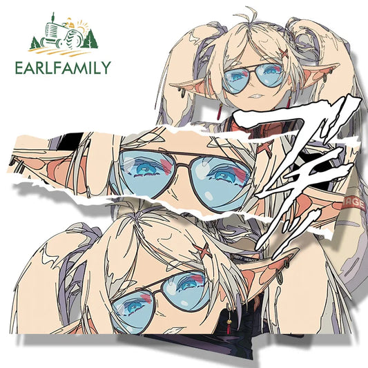EARLFAMILY Streetwear Frieren Car Sticker Hot Anime Sketch Waifu Decal JDM Cartoon Peek Girl Graffiti Stickers Chibi Car Styling
