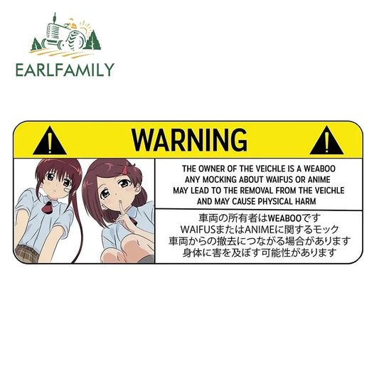 EARLFAMILY 13cm x 5.4cm Car Sticker for Warning Decal Anime Vinyl JDM Window Wall Stickers Car Accessories Motorcycle Decoration