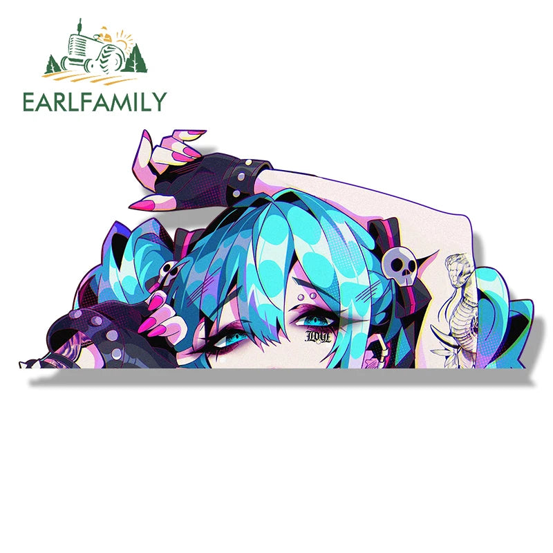 EARLFAMILY Punk Miku Fanart Car Sticker Waifu Chibi Big Head Vinyl Decal Car Styling JDM Peeker Racing Graffiti Slap Stickers