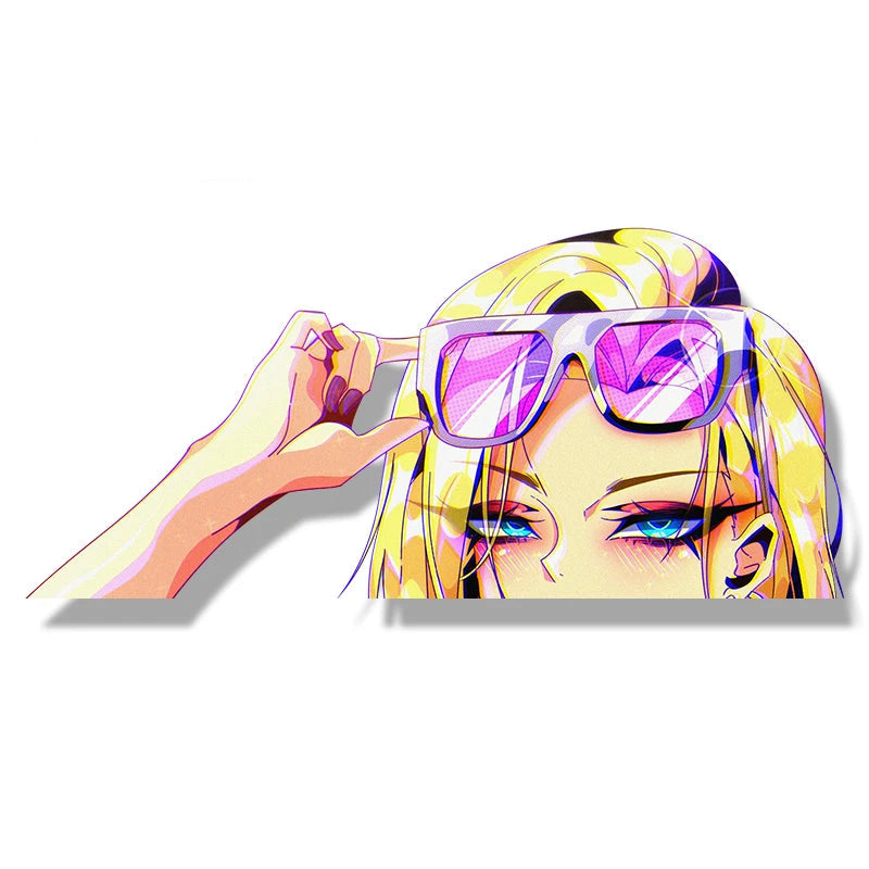 Dragon Ball Android 18 Car Sticker – Summer Waifu Fanart Decal | Anime Racing Graffiti Peek Slap Sticker
