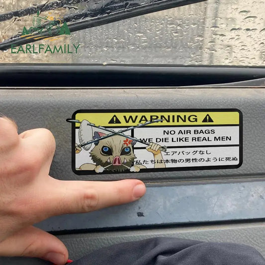 EARLFAMILY 15cm x 5.7cm Cartoon Inosuke Car Sticker for We Die Like Real Men! Warning Decal Anime Car Accessories JDM Stickers
