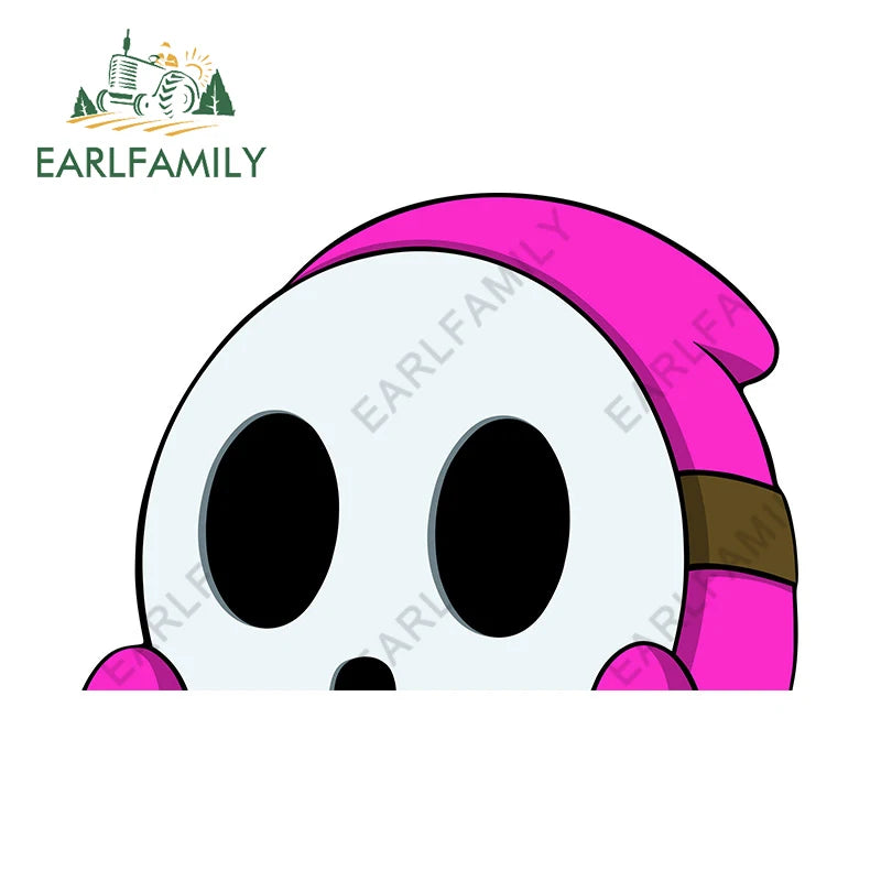 EARLFAMILY 13cm x 9cm Cartoon Shy Guy Peeker Car Sticker Chibi Big Head Decal JDM Window Car Bumper Graffiti Decoration