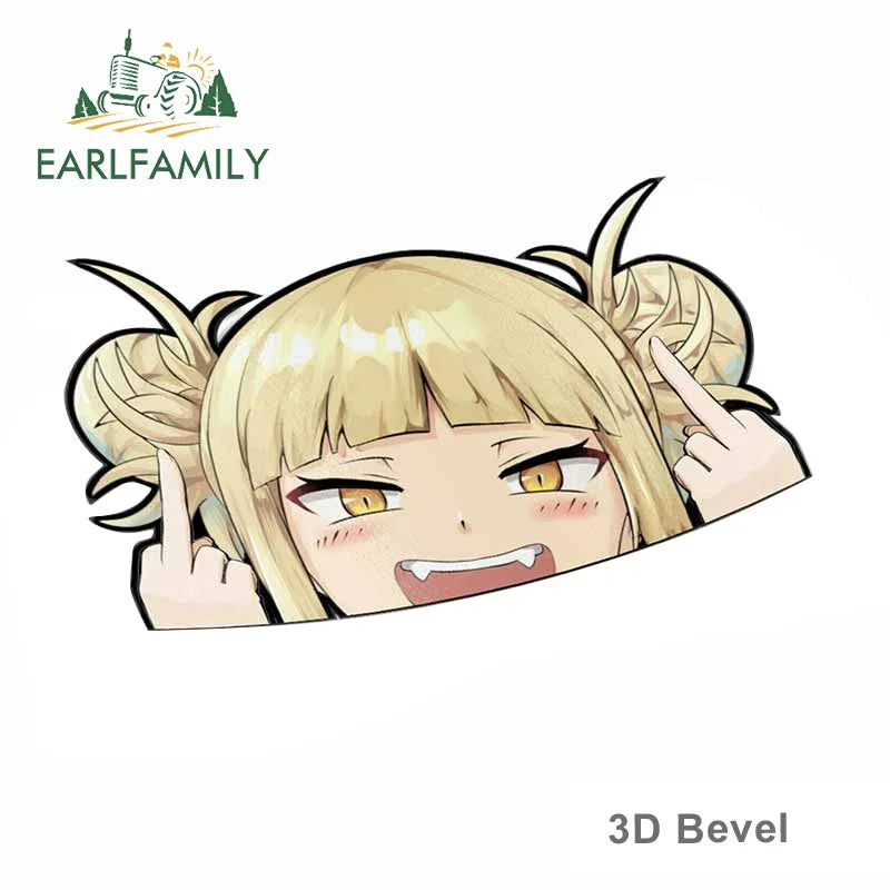 EARLFAMILY Cartoon Car Sticker for Himiko Toga Peeker Peek Anime Vinyl Stickers JDM Window Trunk Bumper Decal