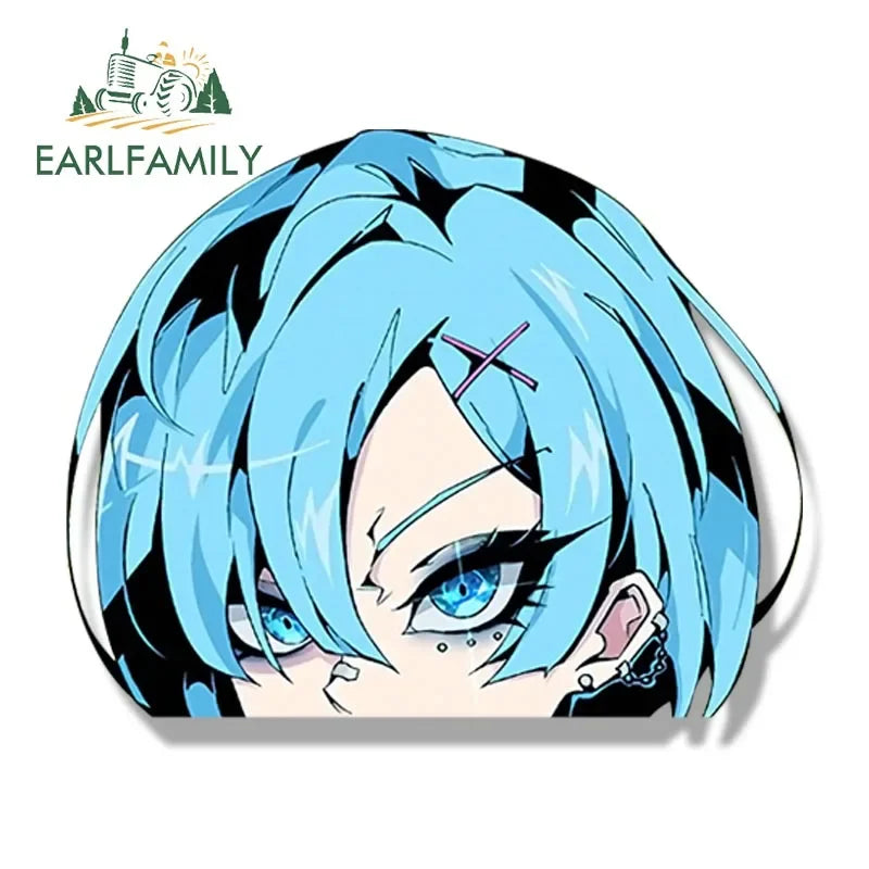 EARLFAMILY Street Punk Rem & Ram Fanart Car Sticker Anime Waifu Decal JDM Cartoon Peek Girl Stickers Funny Car Styling
