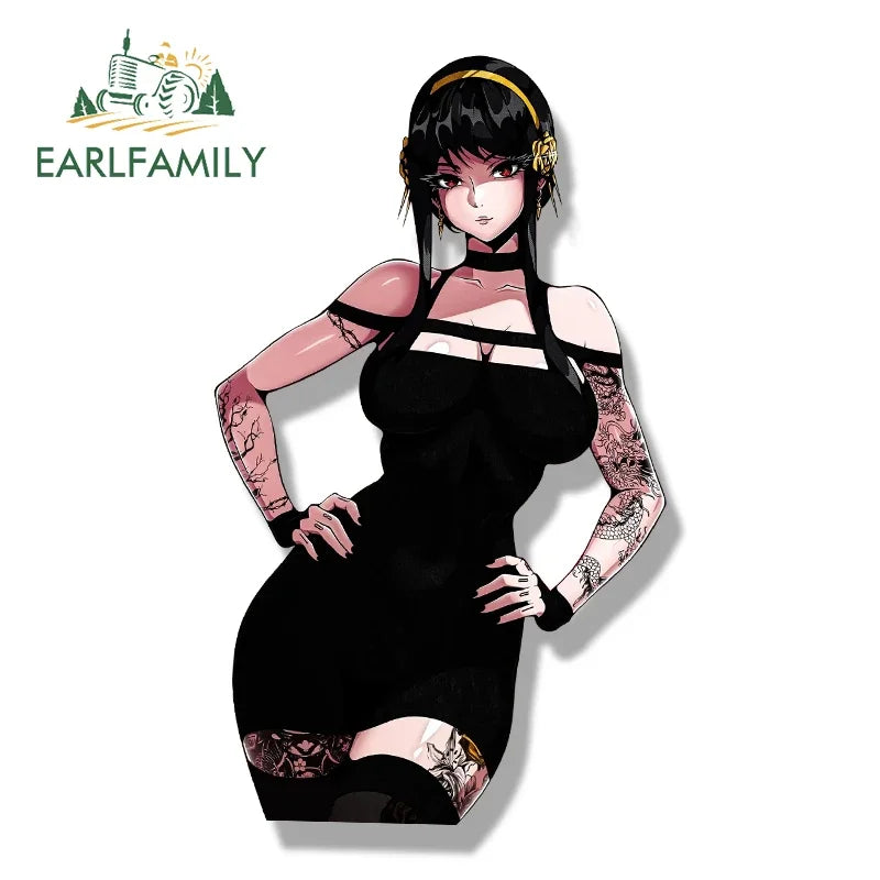 EARLFAMILY Tattoo Yor Forger Peek Car Sticker Hot Anime Waifu Sketch Decal JDM Chibi Big Head Graffiti Helmet Slap Stickers