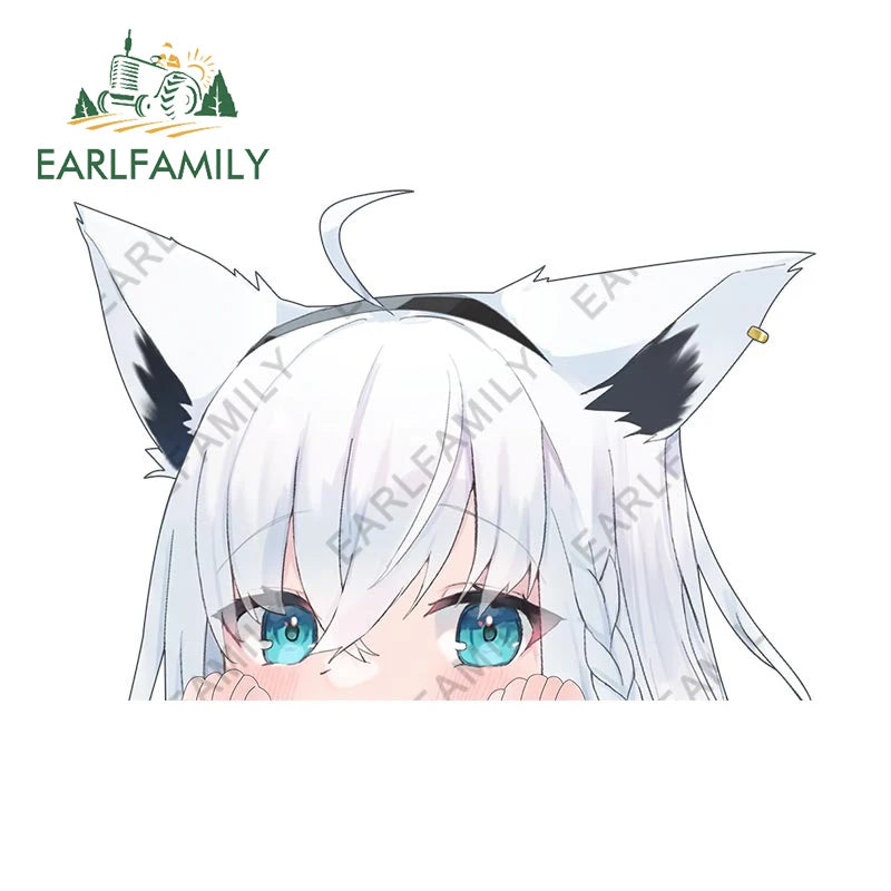 EARLFAMILY 13cm Anime Fubuki Peeker Sticker Big Head Vinyl Cartoon Car Sticker JDM Rear Windshield Trunk Peek Decals Graphics