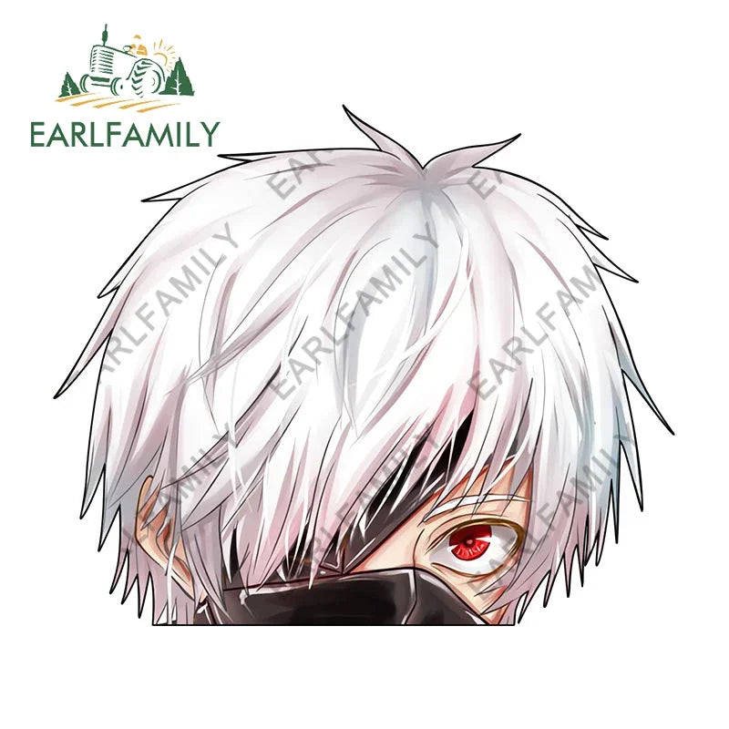 EARLFAMILY 13cm x 9cm Cartoon Kaneki Ken Peeker Car Sticker Chibi Big Head Decal JDM Window Car Bumper Decoration