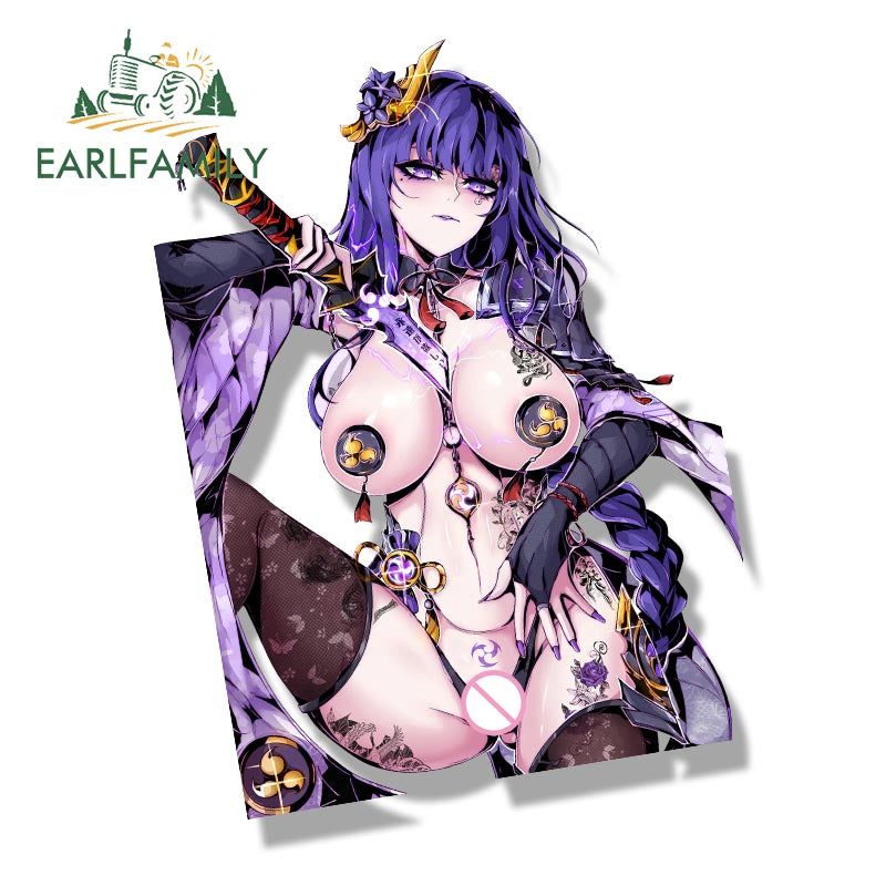 EARLFAMILY Raiden Shogun of The Street Tattoo Car Sticker Anime Genshin Impact Fanart Peek Decal JDM Cartoon Waifu Stickers