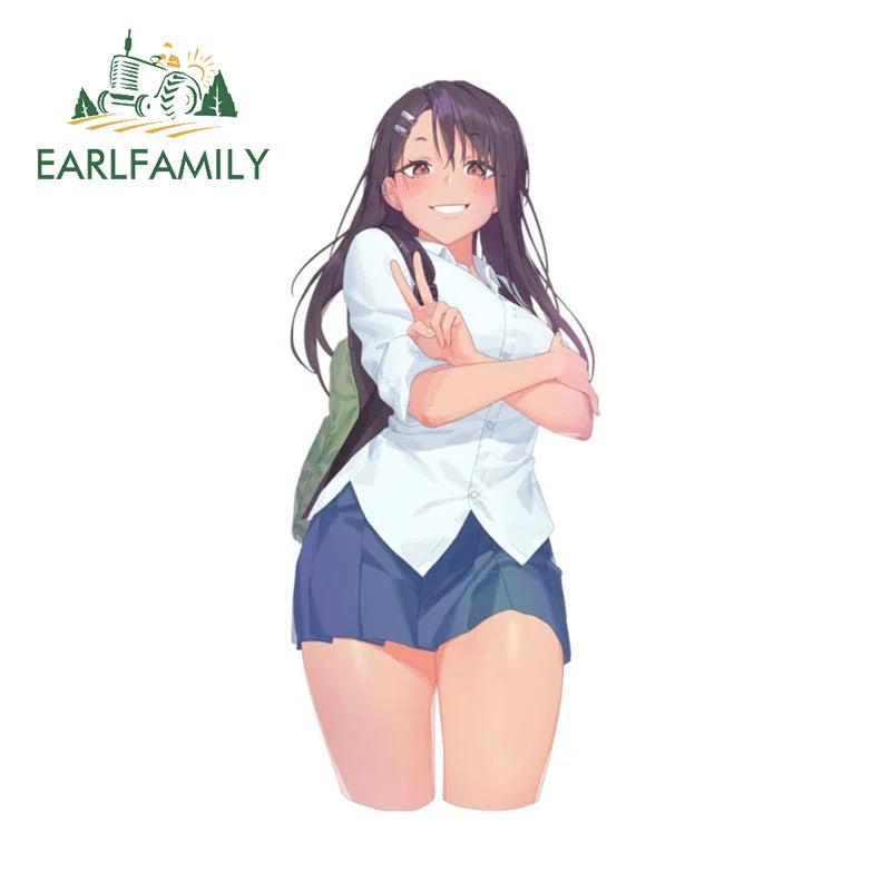 EARLFAMILY Nagatoro Hayase Peeker Car Sticker Anime JDM Rear Windshield Motorcycle Helmet Decal Waterproof Car Accessories