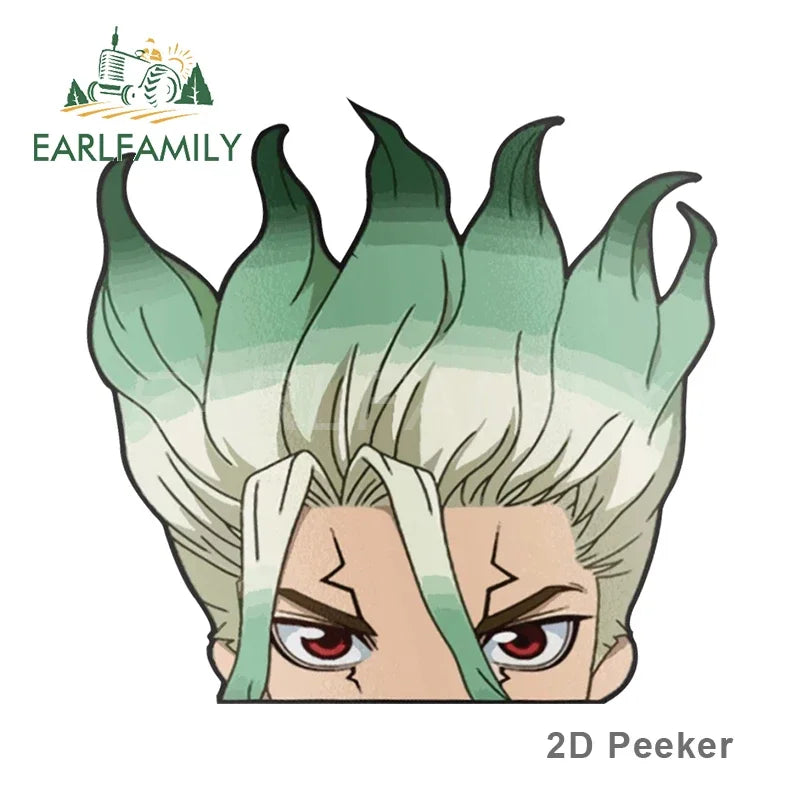EARLFAMILY 13cm x 10.7cm for Senku Peek Anime Big Head Vinyl Car Sticker JDM Window Trunk Decal Car Styling Accessories