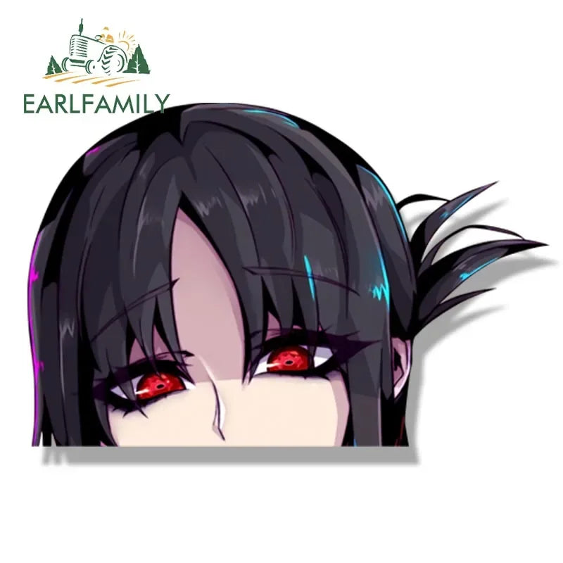 EARLFAMILY Gothic Punk Peeker Girl Car Sticker Fanart Decal Anime Waifu Decal JDM Peek Girl Graffiti Stickers Car Accessories