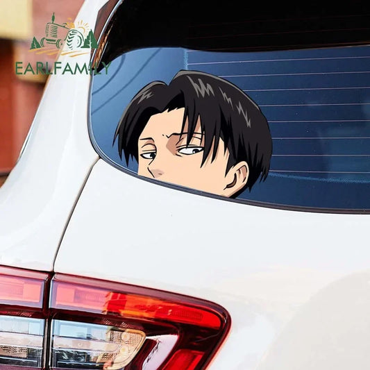 EARLFAMILY 13cm x 9.3cm Levi Ackerman Peeker Car Sticker Anime Levi Maid Decal Vinyl JDM Rear Windshield Sticker