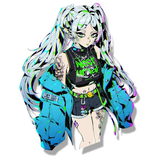 Frieren Gothic Punk Car Sticker – Anime Waifu Fanart Big Head Decal | JDM Peek Cartoon All Out Attack Sticker