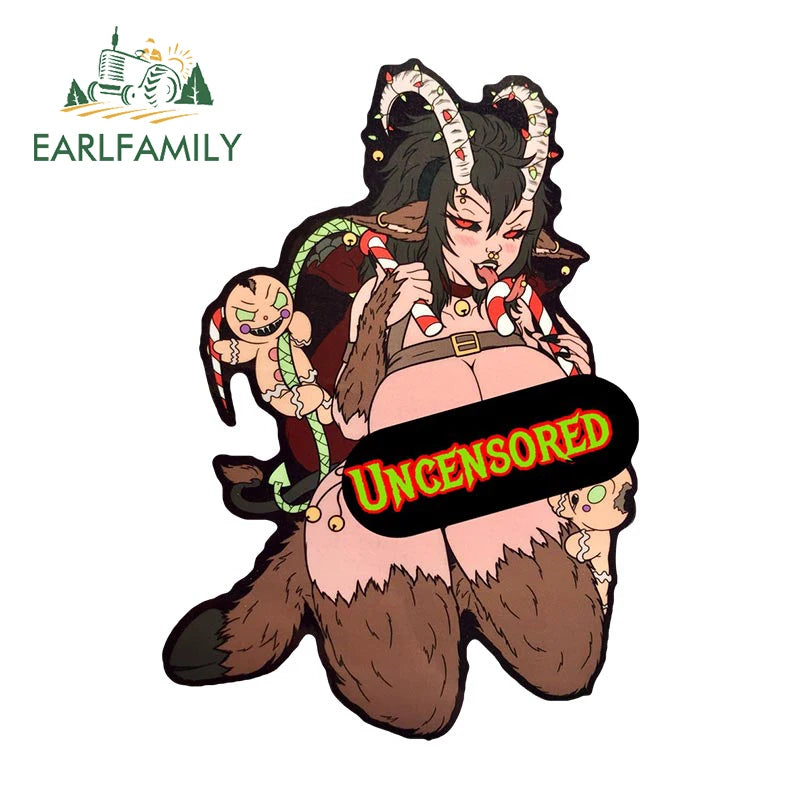 EARLFAMILY 13cm x 9cm Kinky Krampus Car Sticker Window Car Bumper Decal JDM Cartoon Devil Girl Car Styling NSFW Decoration