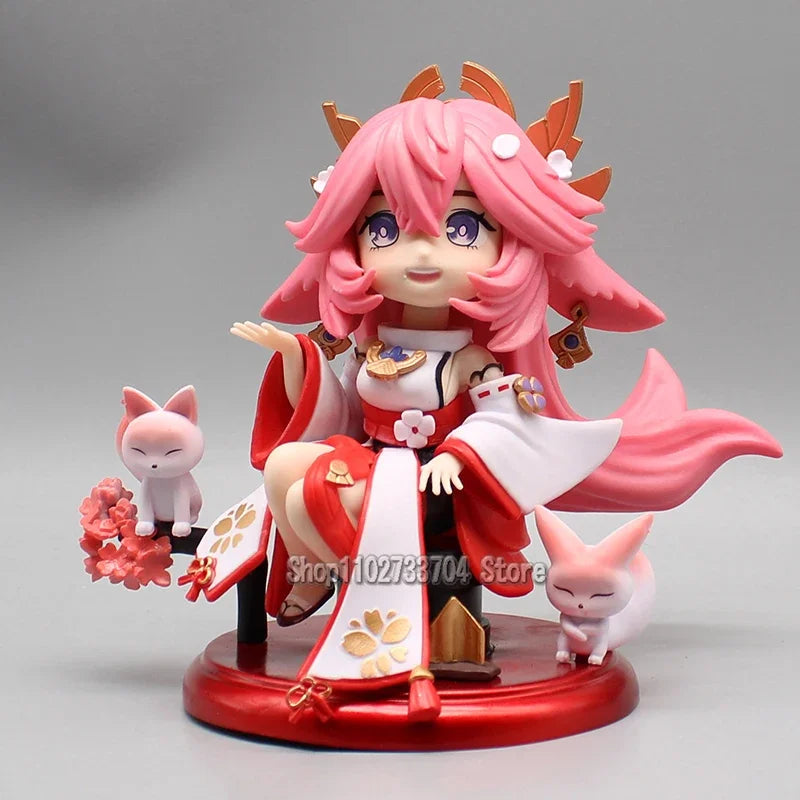 Cute Genshin Impact Figures Yoimiya Raiden Shogun Naganohara Yoimiya Yae Miko Action Figures Q Version Anime PVC Model Toys Gift