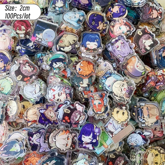 100Pcs Random Genshin Impact Acrylic Patch DIY Bag Jewelry Crafts Accessories for Keychain Brooch Phone Case Anime 2cm Ornament