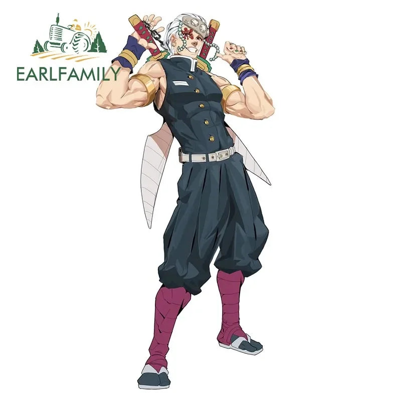 EARLFAMILY Ninja Uzui Tengen Car Sticker Anime Two Sword Style JDM Car Trunk Motorcycle Helmet Decal Vinyl Car Wrap