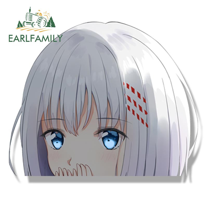 EARLFAMILY Tobiichi Origami Fanart Car Sticker Big Head Anime Sketch Waifu Decals JDM Cartoon Peeker Girl Stickers