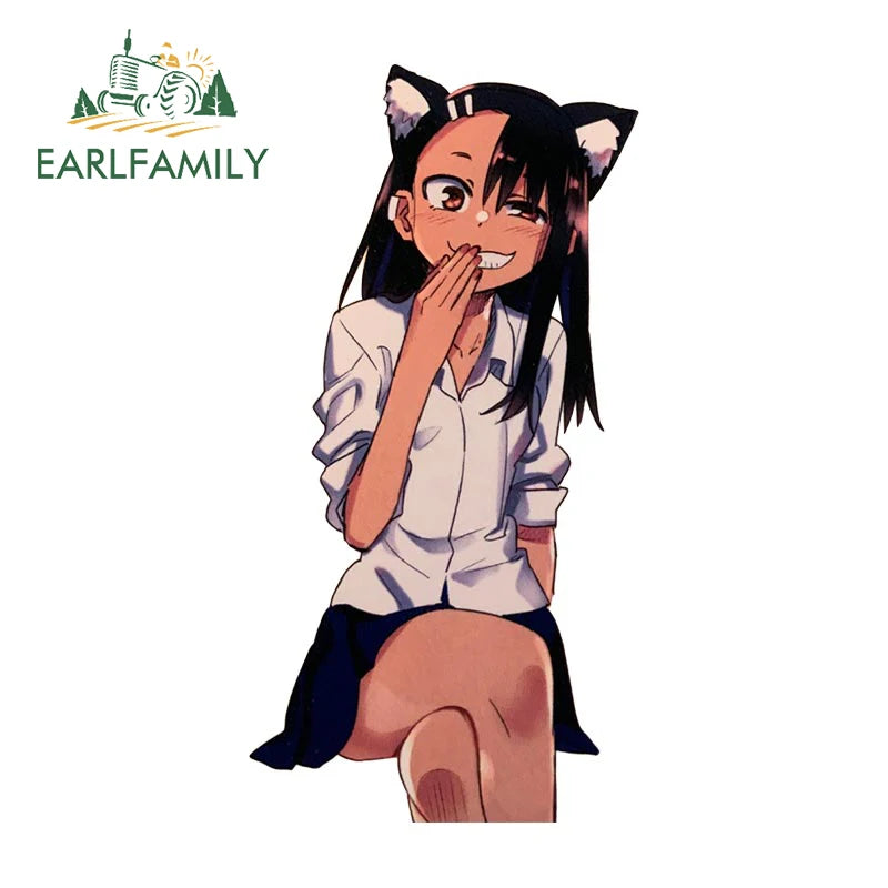 EARLFAMILY Nagatoro Hayase Peeker Car Sticker Anime JDM Rear Windshield Motorcycle Helmet Decal Waterproof Car Accessories