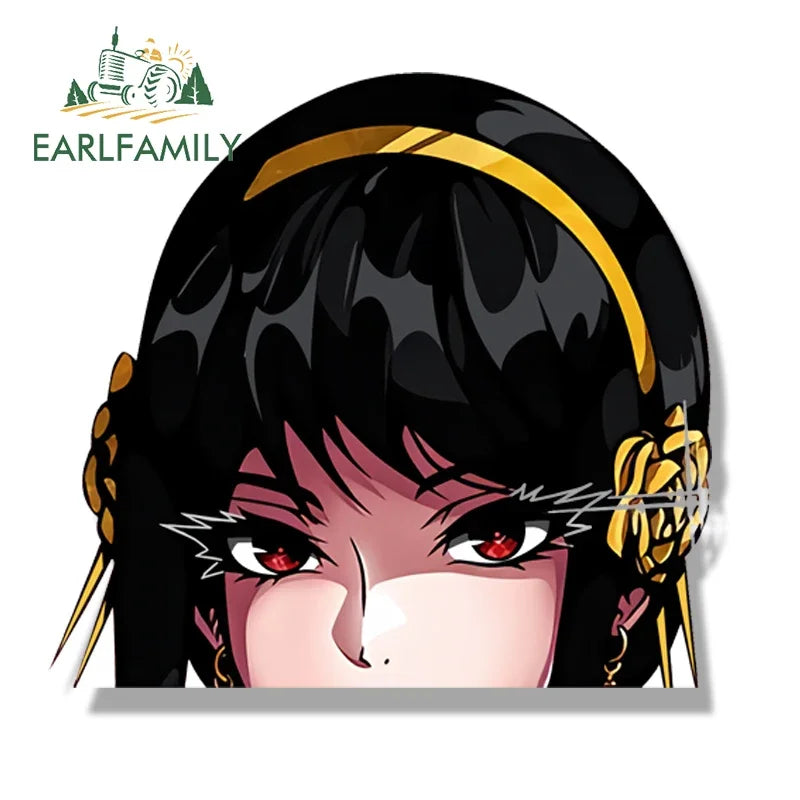 EARLFAMILY Tattoo Yor Forger Peek Car Sticker Hot Anime Waifu Sketch Decal JDM Chibi Big Head Graffiti Helmet Slap Stickers