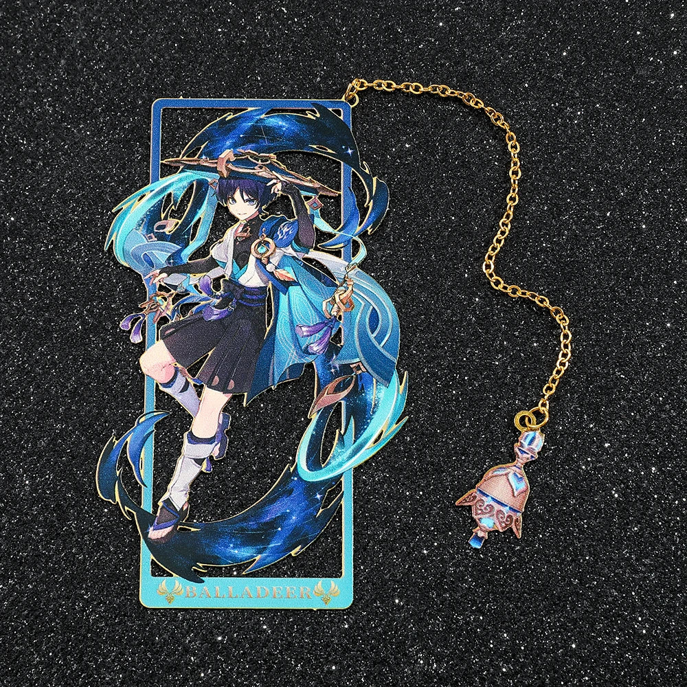 Genshin Impact Metal Bookmark – Elegant Anime Page Marker, Collectible Gift for Book Lovers & Fans