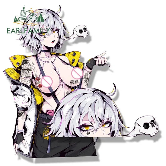 EARLFAMILY Street Punk Jeanne D'Arc Alter Peeker Car Sticker Anime Waifu Fanart Decal JDM Cartoon Girl Stickers Car Accessories