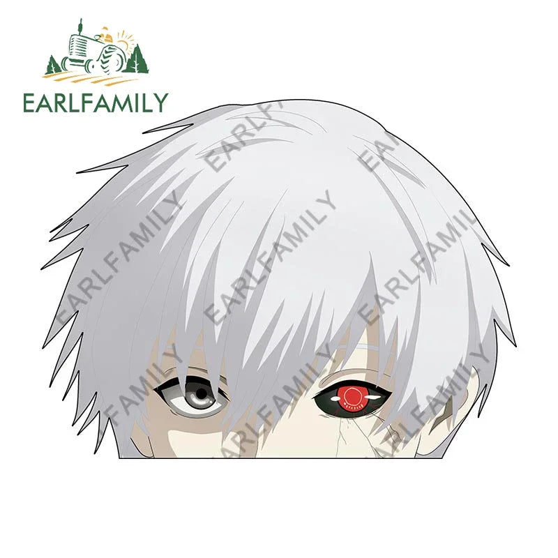 EARLFAMILY 13cm x 9cm Cartoon Kaneki Ken Peeker Car Sticker Chibi Big Head Decal JDM Window Car Bumper Decoration