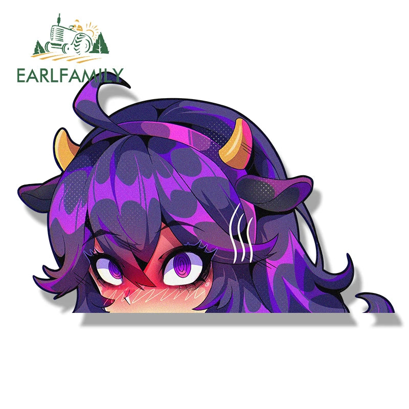 EARLFAMILY Succubus Tattoo Milk Girl Car Sticker Ahegao Chibi Big Head Waifu Decal JDM Cartoon Peek Girl Graffiti Slap Stickers