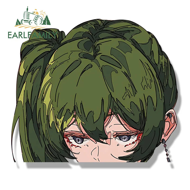 EARLFAMILY Tattoo Girl Ubel Fanart Car Sticker Hot Anime Chibi Big Head Decal Punk Waifu Stickers Graffiti Peeker Car Styling