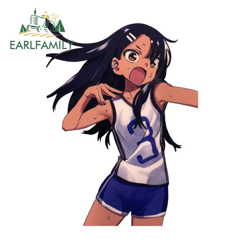 EARLFAMILY Nagatoro Hayase Cosplay Car Sticker Miss Nagatoro Sexy Uniform Decal Rear Windshield Trunk Motorcycle Helmet Stickers