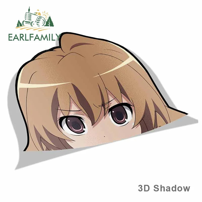EARLFAMILY Car Sticker for Taiga Aisaka Peeker Big Head Anime Vinyl Rear Windshield Trunk Stickers Car Accessories