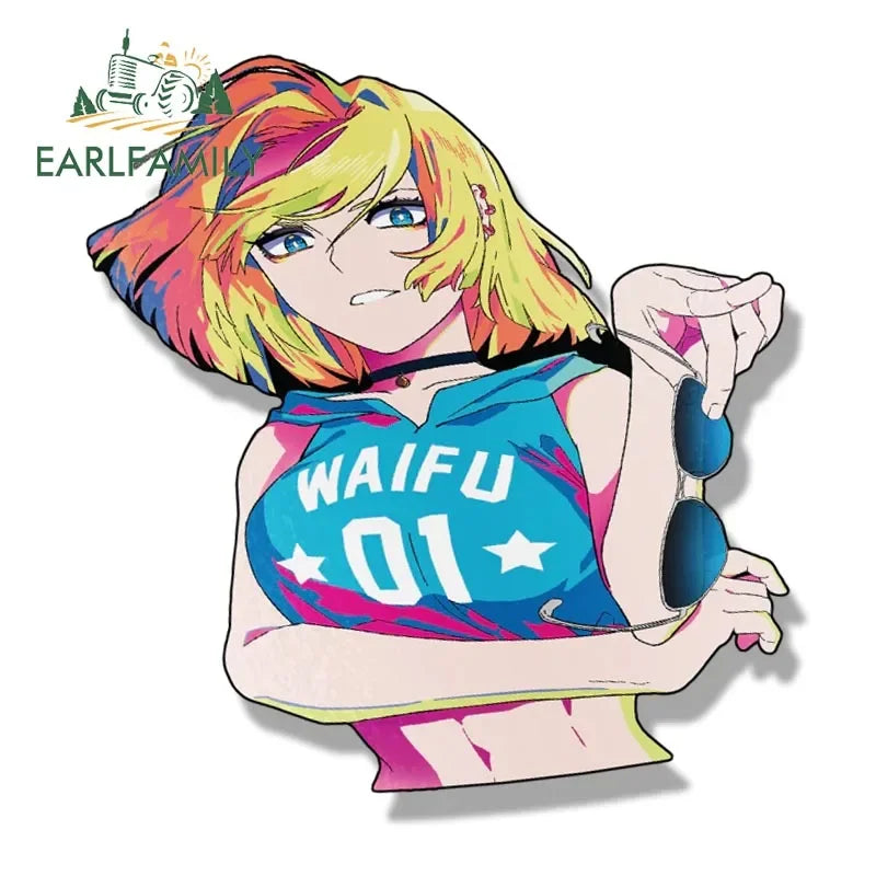 EARLFAMILY Streetwear Android 18 Fanart Car Sticker Anime Sketch Waifu DIY Decal Cartoon Peeker Girl Stickers Car Accessories