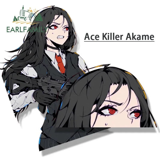 EARLFAMILY Ace Killer Akame Fanart Car Sticker Anime Sketch Waifu Decal JDM Funny Peek Girl Graffiti Stickers Car Accessories