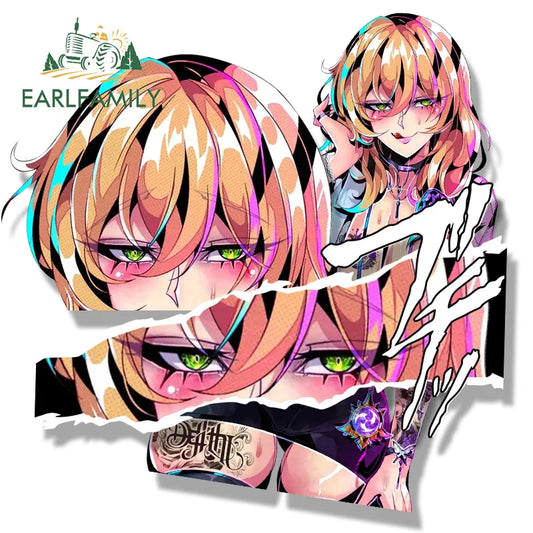 EARLFAMILY Gyaru Lisa Minci Fanart Car Sticker Hot Genshin Impact Waifu Decal Chibi Big Head Peek Girl Graffiti Cartoon Stickers