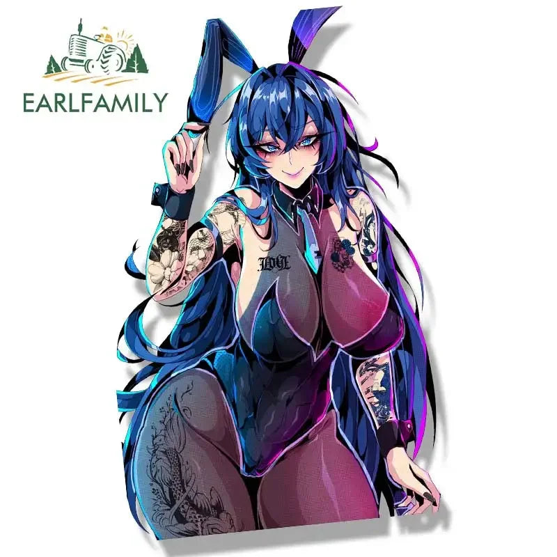 EARLFAMILY Bunny New Jersey Peek Fanart Car Sticker Anime Sketch Waifu Decal JDM Cartoon Peeker Girl Graffiti Stickers