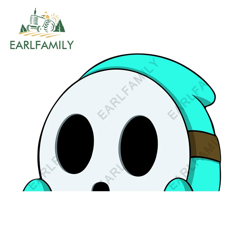 EARLFAMILY 13cm x 9cm Cartoon Shy Guy Peeker Car Sticker Chibi Big Head Decal JDM Window Car Bumper Graffiti Decoration