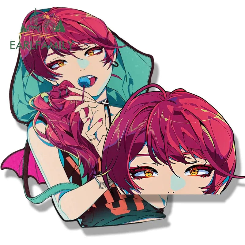EARLFAMILY Gothic Punk Girl Peek Car Sticker Cartoon Anime Waifu Sketch Fanart Decal JDM Funny Peeker Stickers Car Graphics