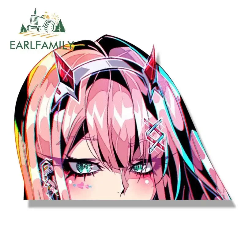 EARLFAMILY Punk Rock Zero Two Fanart Car Sticker Sketch Waifu Decal JDM Peek Girl Graffiti Sticker Car Accessories