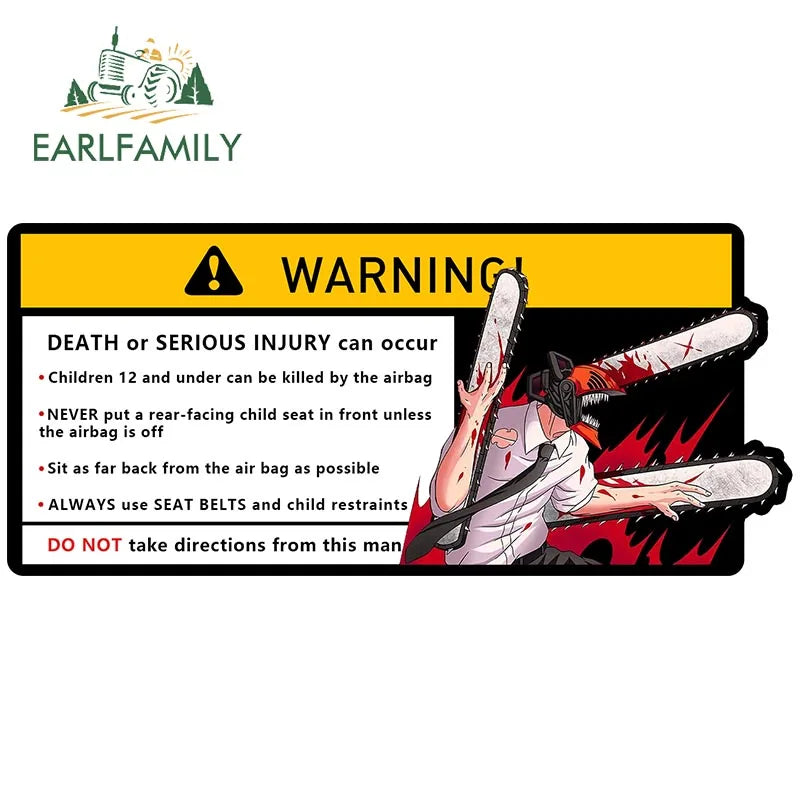 EARLFAMILY Makima Power Car Sticker Warning Decal Cartoon Denji Anime Pochita Vinyl JDM Window Trunk Bumper Sticker