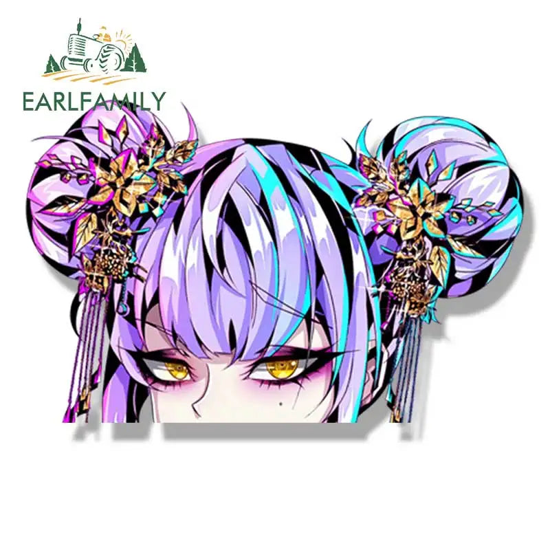 EARLFAMILY Original Gyaru Fanart Car Sticker Gothic Tattoo Girl Waifu Decal JDM Cartoon Peeker Girl Sketch Stickers Car Wrap