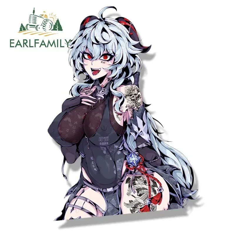 EARLFAMILY Gothic Fatui Arlecchino Fanart Car Sticker Anime Genshin Impact Knave Decal JDM Cartoon Peeker Girl Graffiti Stickers