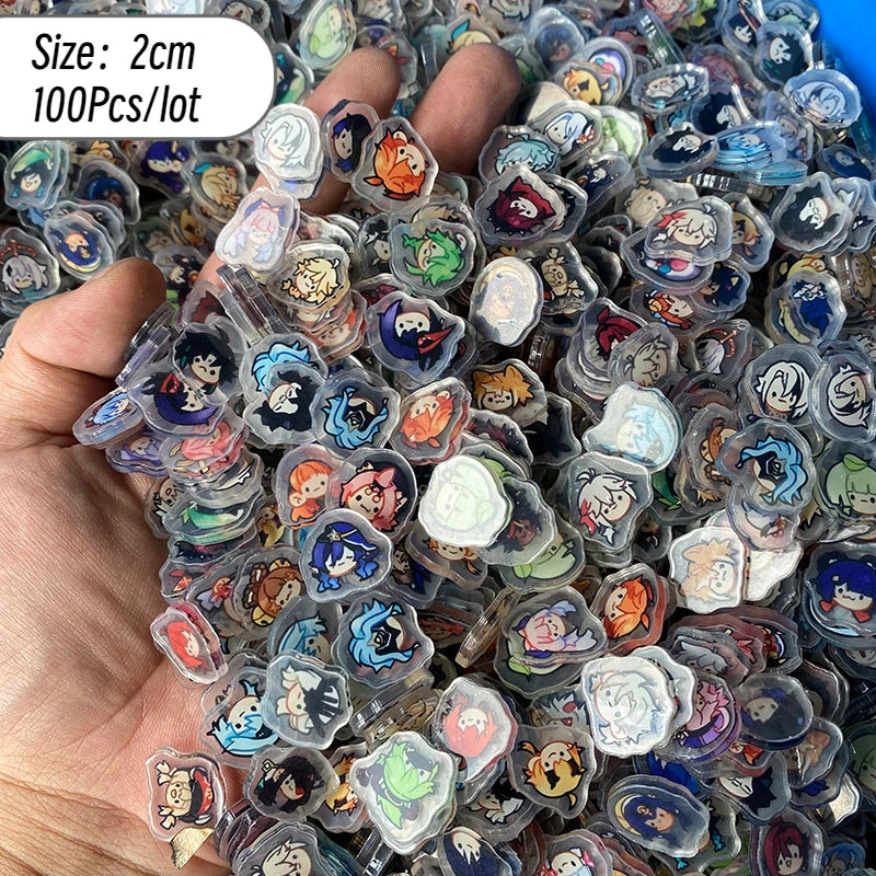 100Pcs Random Genshin Impact Acrylic Patch DIY Bag Jewelry Crafts Accessories for Keychain Brooch Phone Case Anime 2cm Ornament
