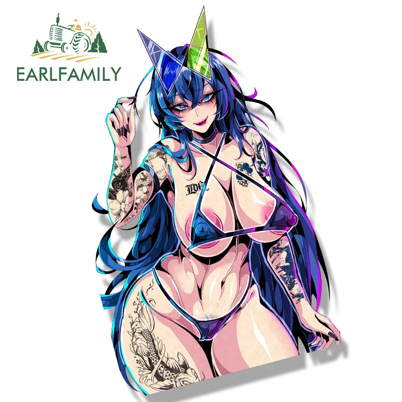 EARLFAMILY Bunny New Jersey Fanart Car Sticker Sketch Waifu Summer Bikini Decal Chibi Big Head Girl Graffiti Slap Anime Stickers