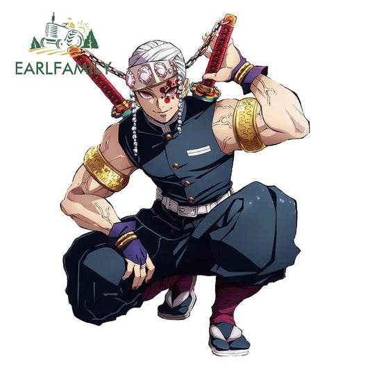 EARLFAMILY Ninja Uzui Tengen Car Sticker Anime Two Sword Style JDM Car Trunk Motorcycle Helmet Decal Vinyl Car Wrap