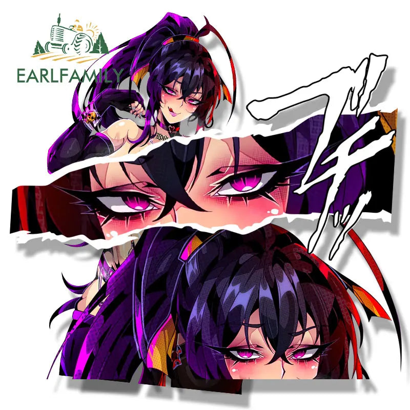 EARLFAMILY Ahegao Akeno Himejima Fanart Car Sticker Cartoon Anime Sketch Waifu Decal JDM Gyaru Girl Peeker Stickers Car Wrap