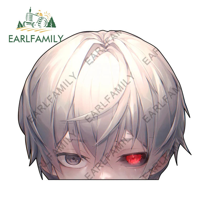 EARLFAMILY 13cm x 9cm Cartoon Kaneki Ken Peeker Car Sticker Chibi Big Head Decal JDM Window Car Bumper Decoration