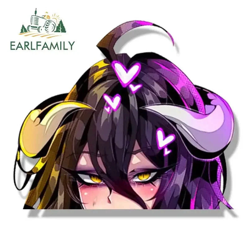 EARLFAMILY Ahegao Albedo Peek Car Sticker Anime Sketch Waifu Fanart Decal JDM Gothic Tattoo Girl Graffiti Stickers Car Wrap