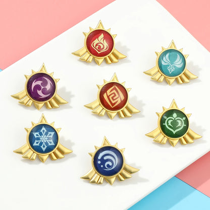 Genshin Impact Brooch – Luminous 7 Element Vision Badge, Metal Anime Pin Prop for Cosplay, Collectible & Gifts